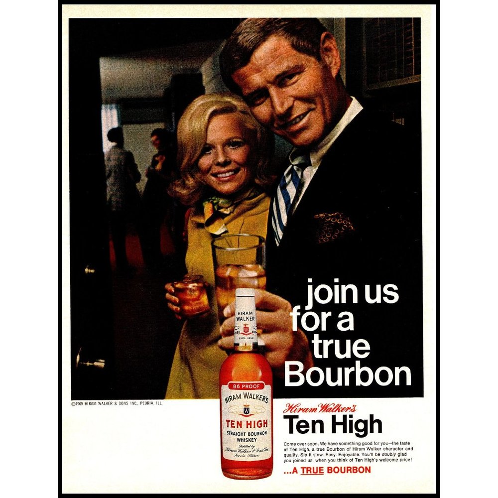 1970 Ten High Bourbon Whiskey Vintage Print Ad Couple Party Blonde Wall Art 10x1